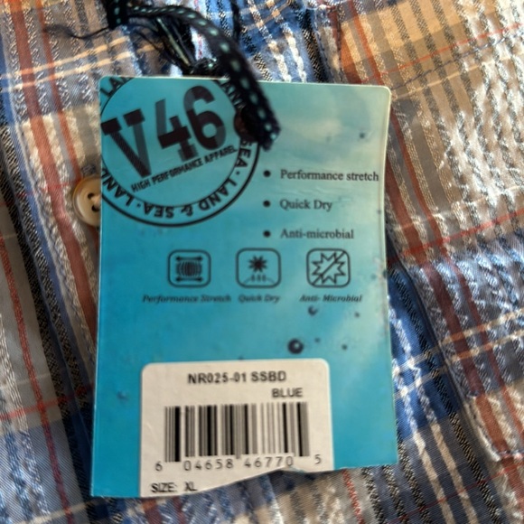 V46 Land & Sea High Performance Plaid Short Sleeve GOLF Quick Dry - Picture 4 of 4